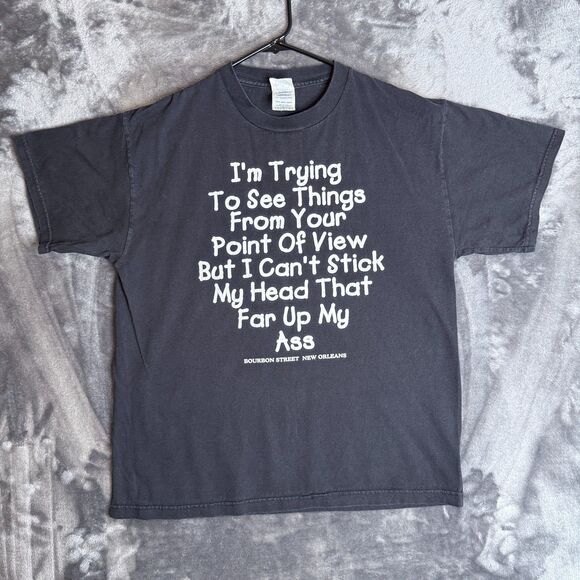 Vintage Y2K Funny Quote Short Sleeve Black Size Large Bourbon Street Pov - Picture 1 of 7